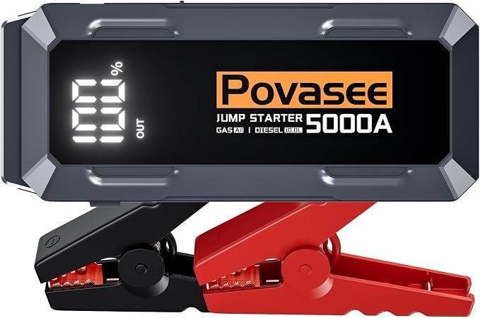 Povasee Jump Starter 5000A Peak, 3-inch LCD Display