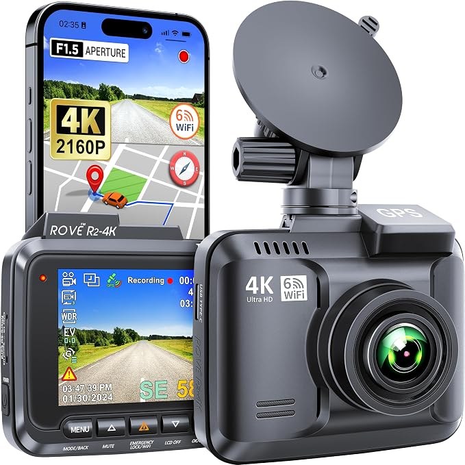ROVE R2-4K Dash Cam Built-in WiFi 6 GPS, UHD 2160P