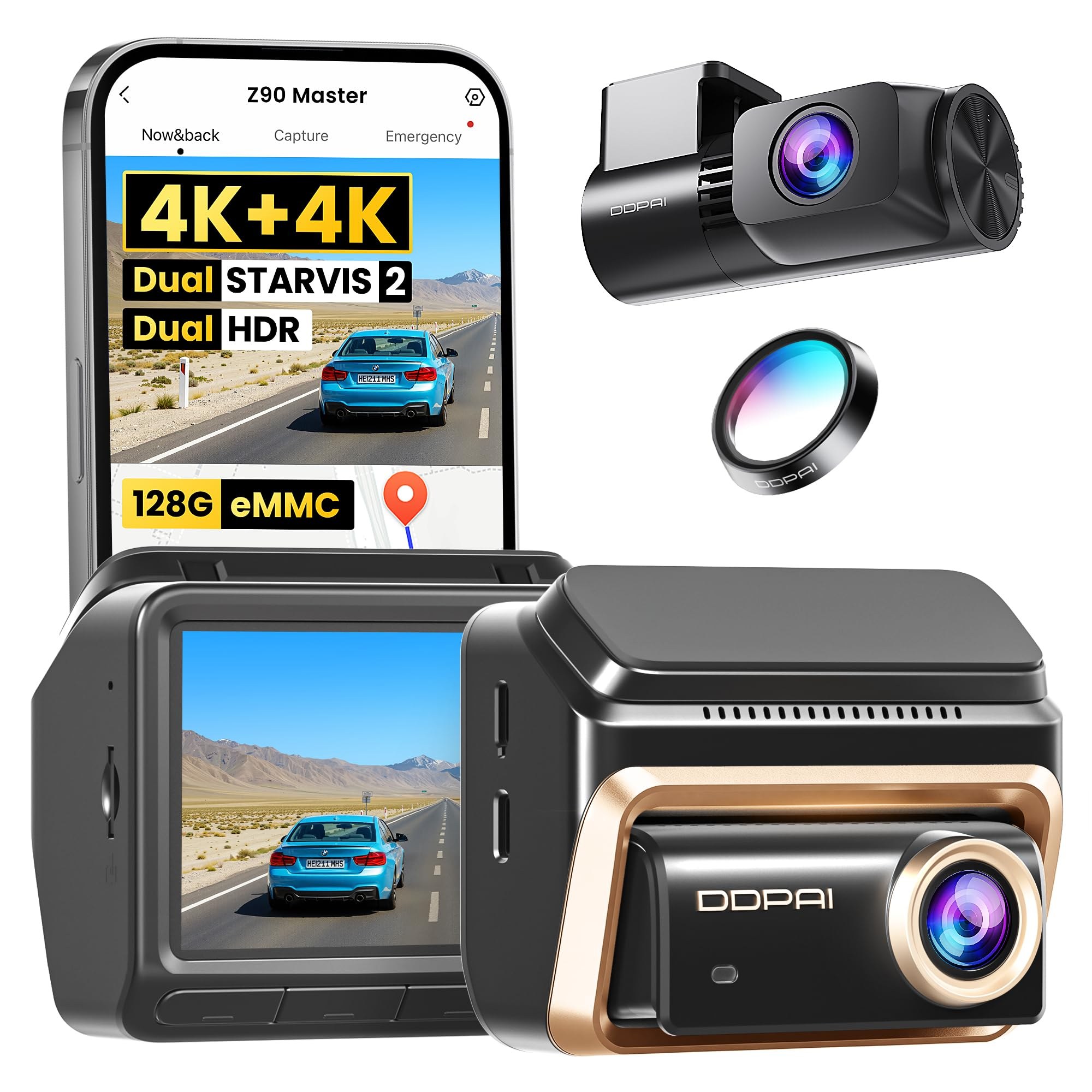 DDPAI Z90 Master 4K+4K Dash Cam, Dual STARVIS 2 IMX678, Free 128GB eMMC
