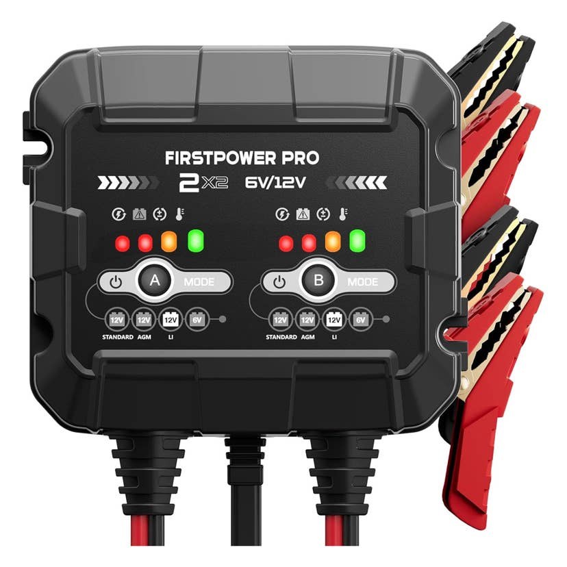 FirstPower Pro 2-Bank 4A Trickle Charger for Car Battery, 12V 6V