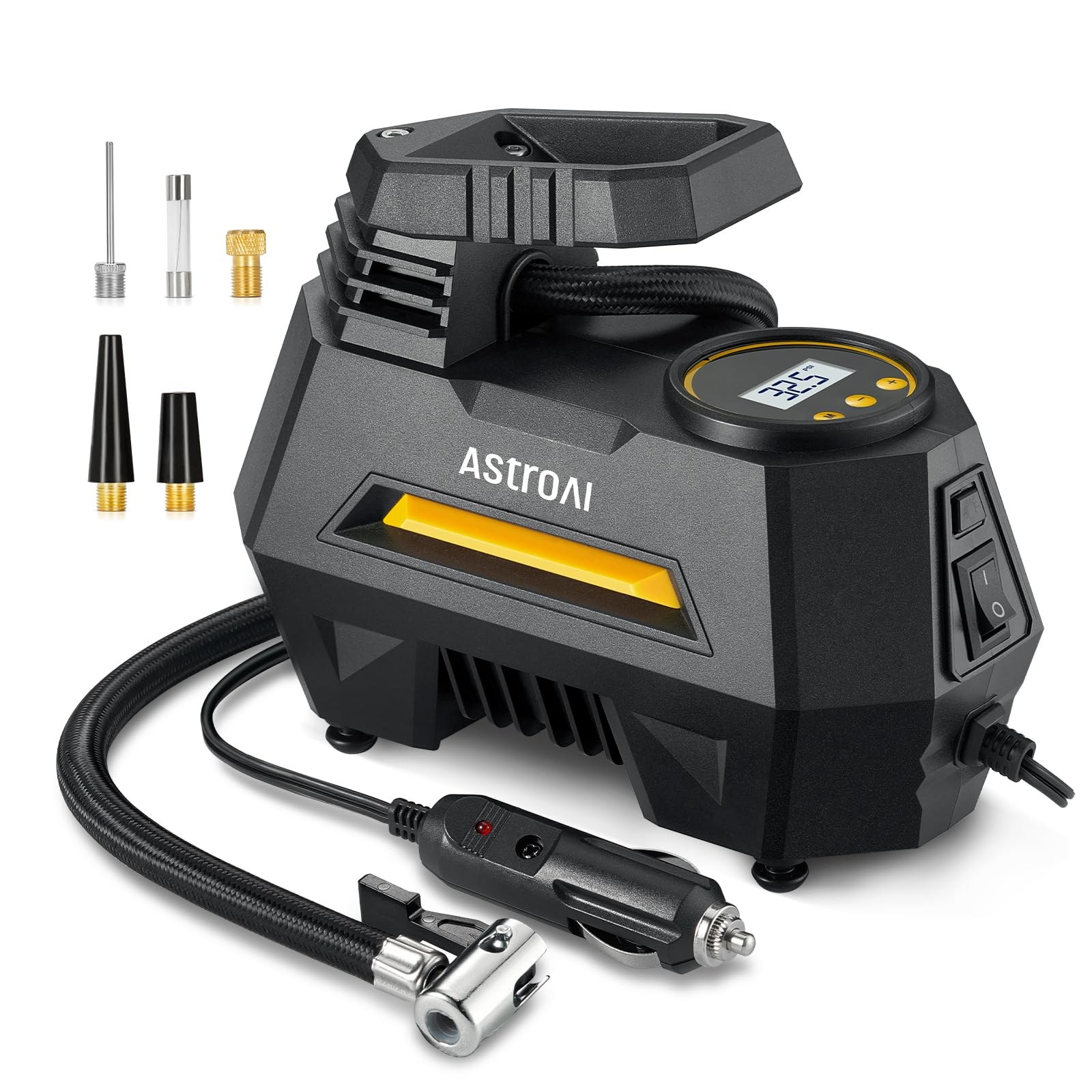 AstroAI Tire Inflator Portable Air Compressor Air Pump for Car Tires, 12V DC, Digital Pressure Gauge, Yellow