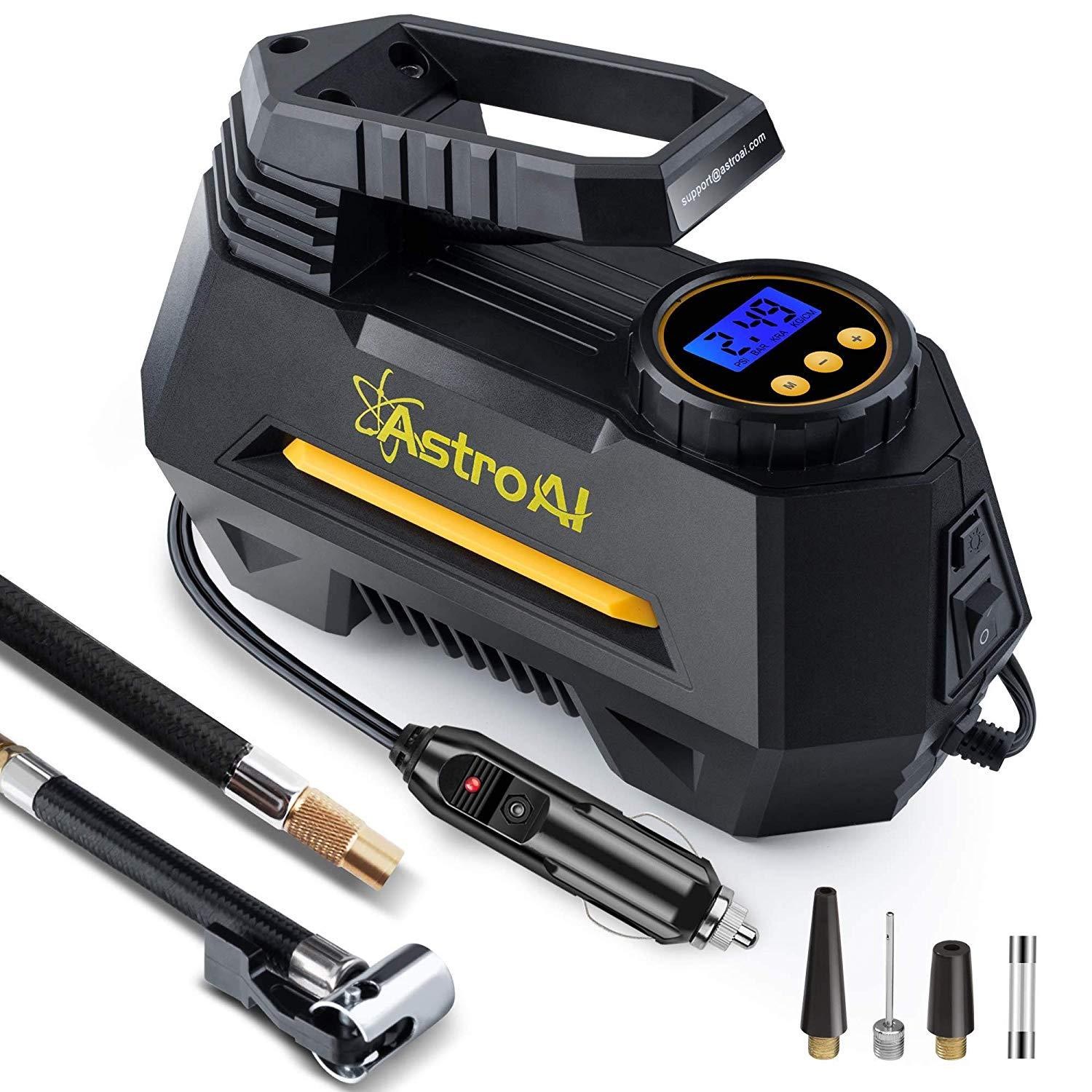 AstroAI Tire Inflator Air Compressor 12V DC, 100PSI, LED Light, Digital Air Pump