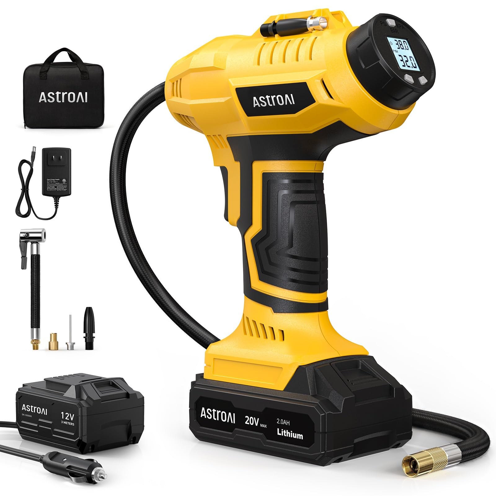 AstroAI Cordless Tire Inflator Air Compressor 20V Rechargeable, 160PSI, 12V Car Adapter (JY16P160-18)