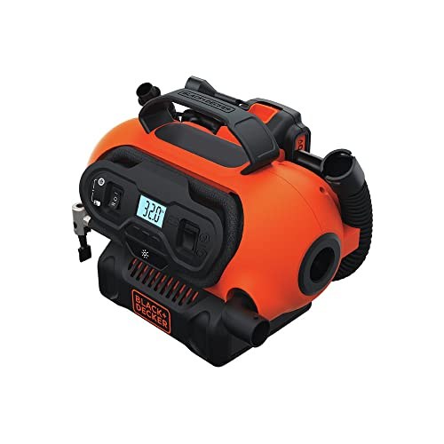 BLACK+DECKER Tire Inflator Portable Air Compressor, 3 Modes: Outlet, 12V Car Adapter, 20V MAX (BDINF20C)
