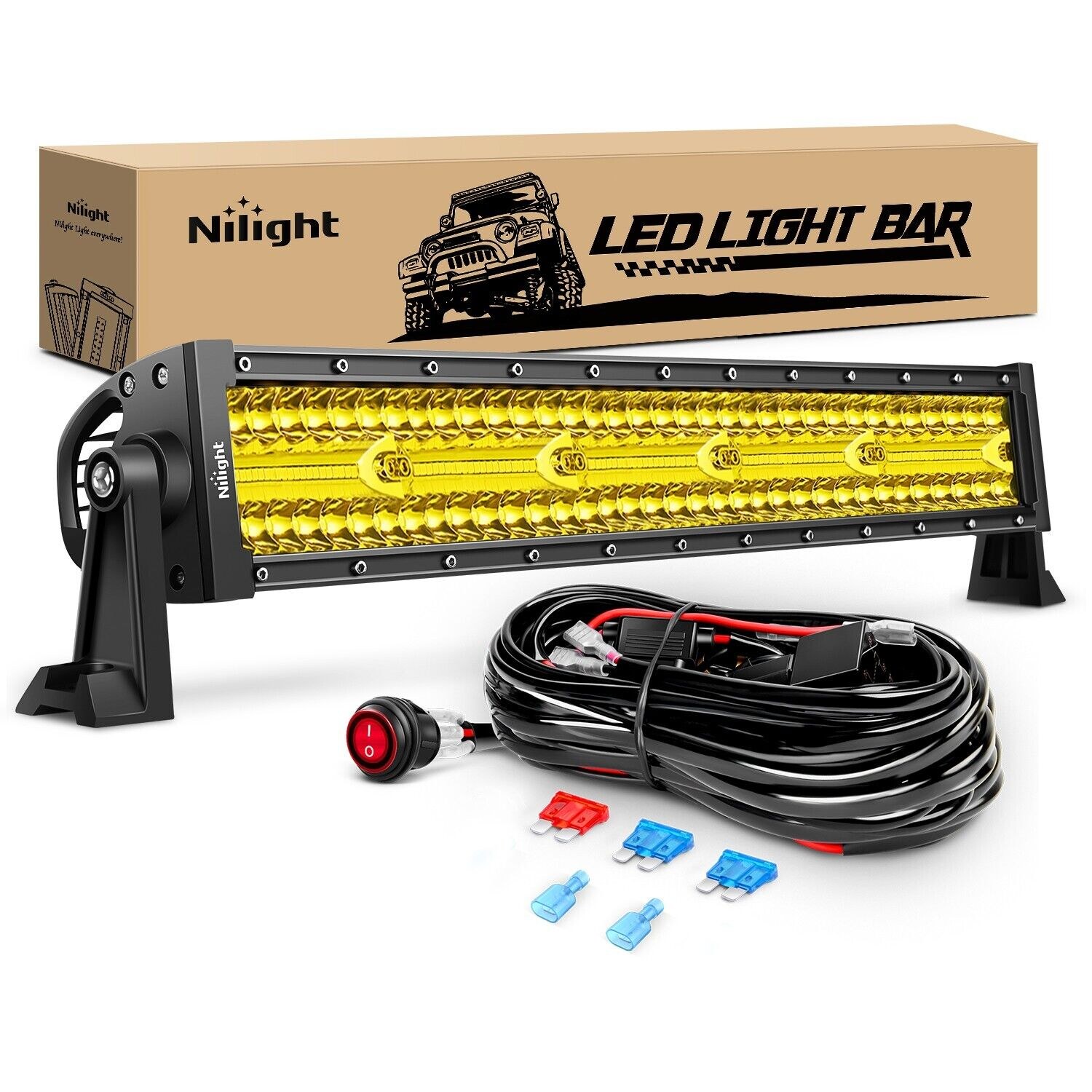Nilight Amber LED Light Bar 22-Inch 480W Triple Row Spot Flood Combo