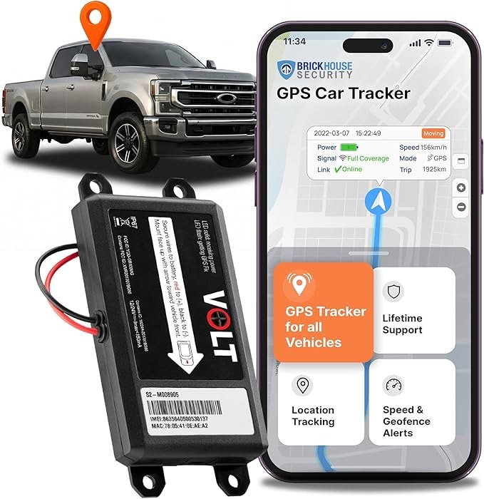 Brickhouse Security Livewire Volt GPS Tracker for Vehicles, 4G LTE, Real-Time Alerts