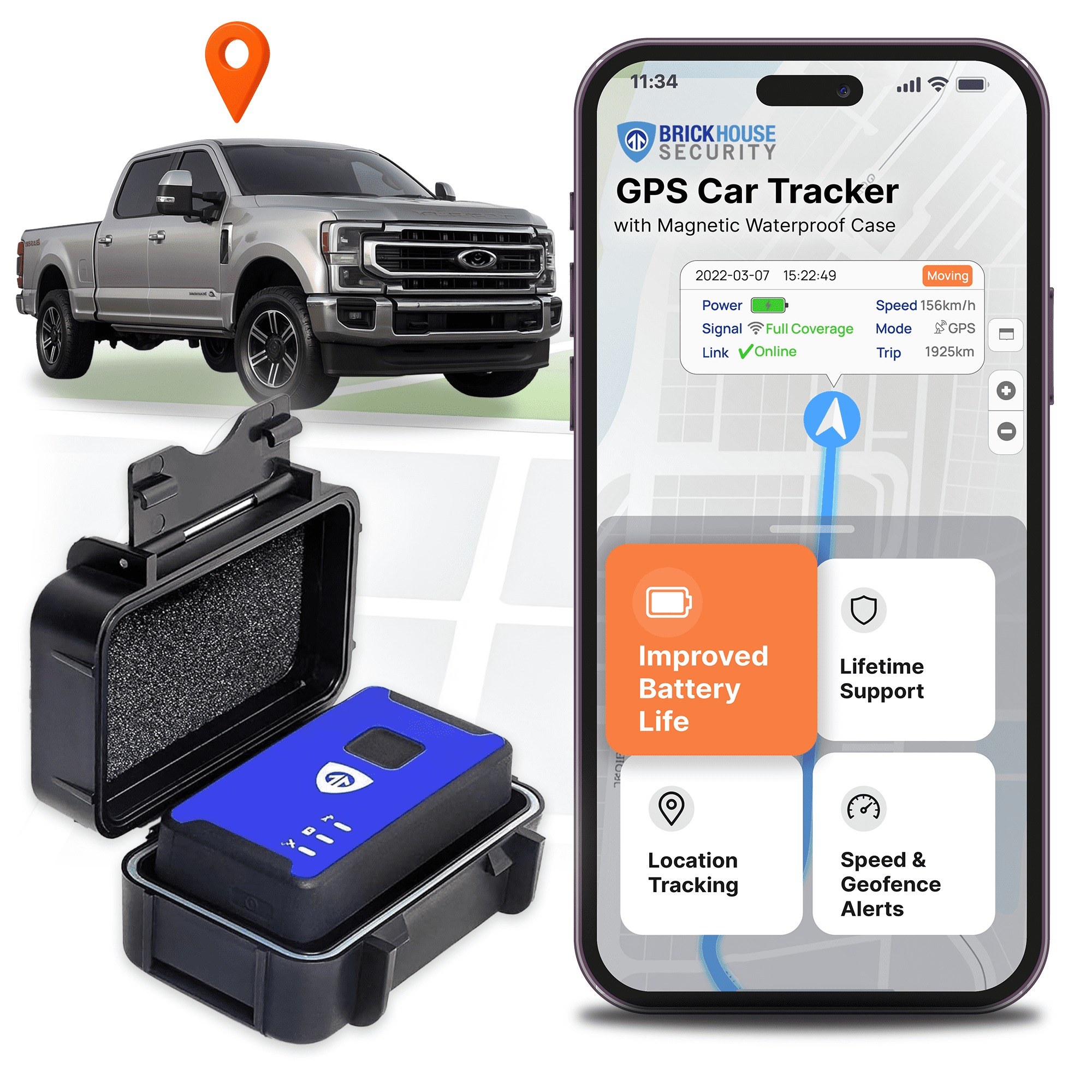 Brickhouse Security Spark Nano 7 GPS Tracker with Magnetic Waterproof Case, 4G LTE