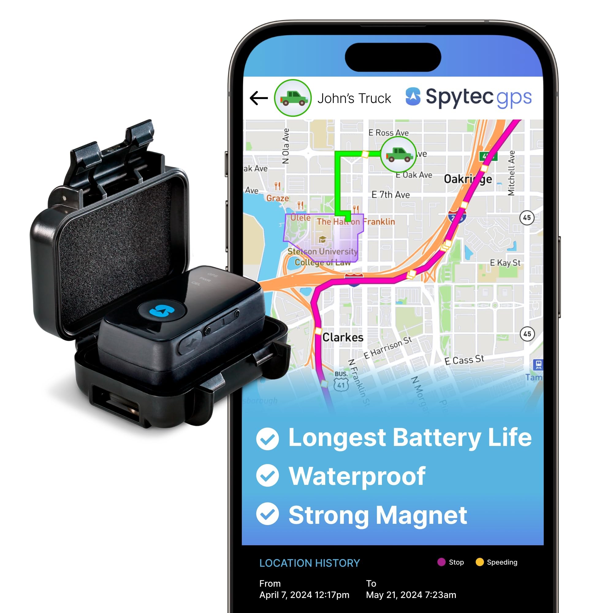Spytec GPS Mini GPS Smart Tracker for Vehicles with Weatherproof Magnetic Case
