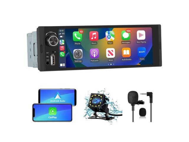 Pyniro Universal Single Din Car Stereo with Wireless CarPlay & Android Auto, 6.36-inch IPS Touch Screen, Backup Camera