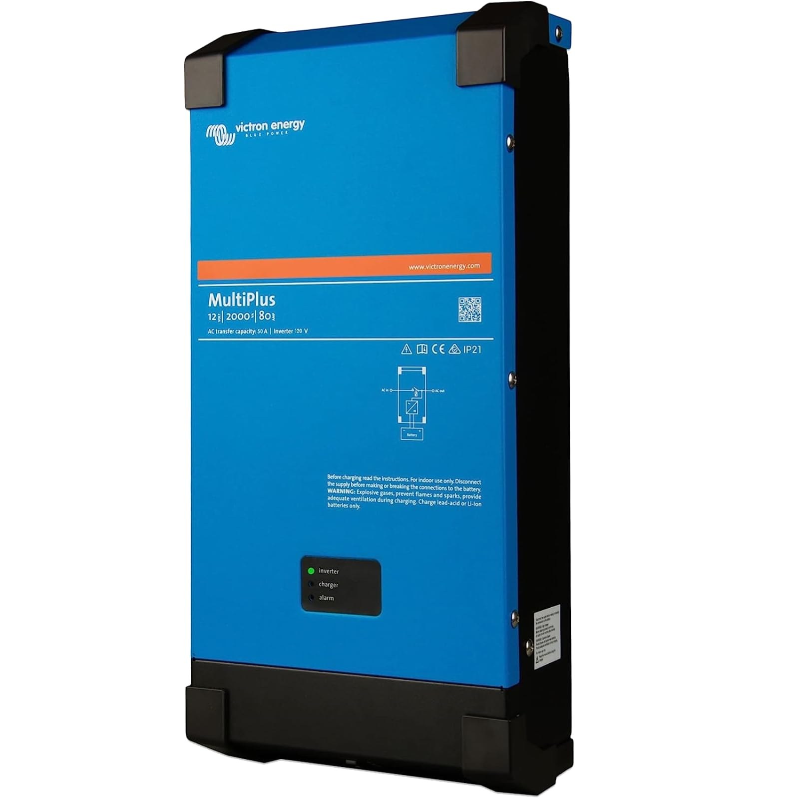 Victron Energy MultiPlus 2000VA 12-Volt Pure Sine Wave Inverter, 80 Amp Battery Charger