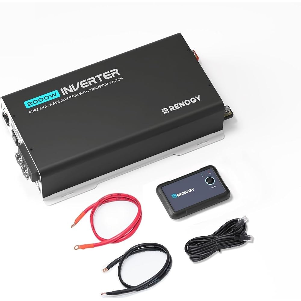 Renogy 2000W Pure Sine Wave Inverter 12V DC to 120V AC & 500A Battery Monitor
