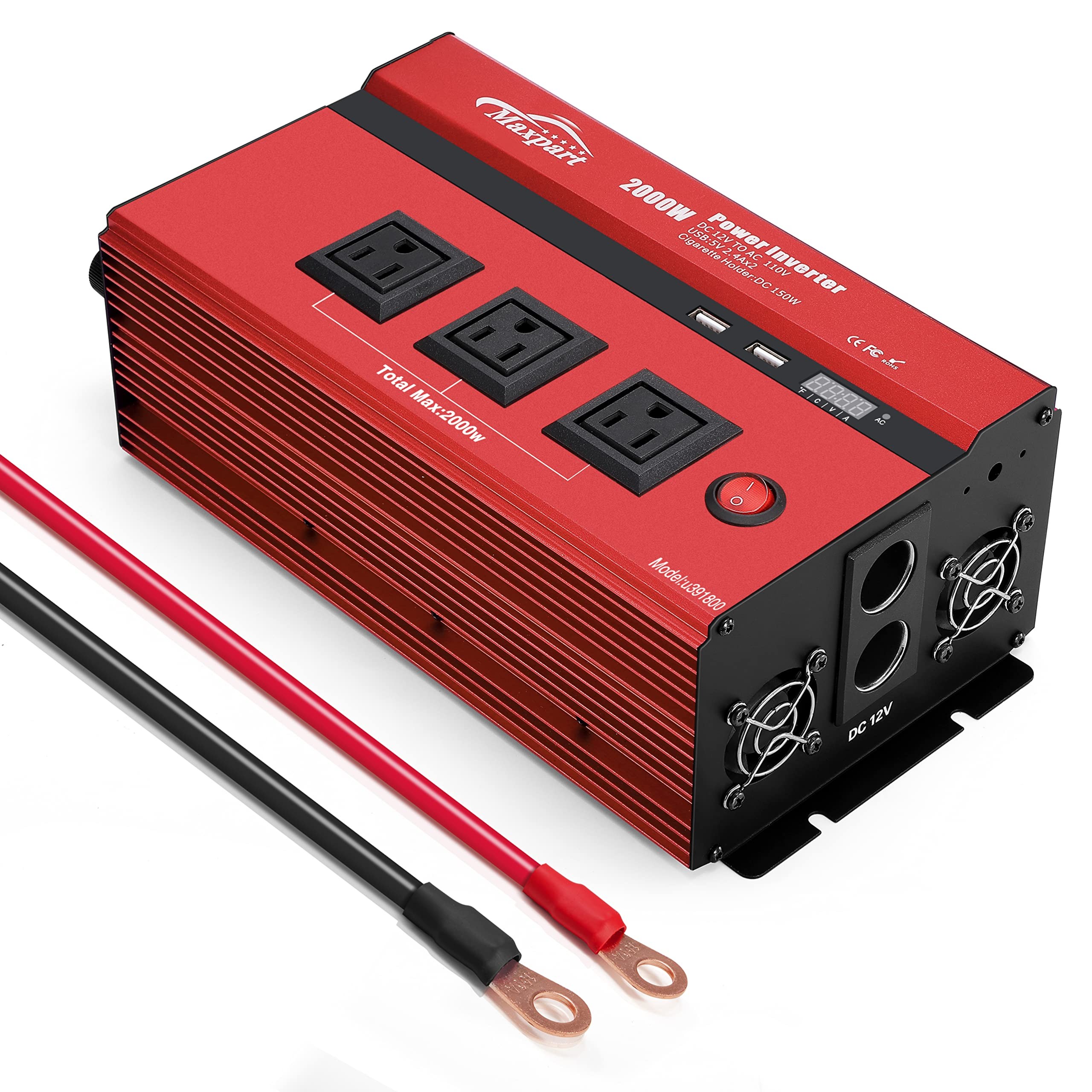 TWING 2000W Inverter 12V Car Power Inverter, 3 AC Outlets, USB Charging Port