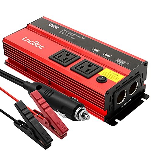 LncBoc 1000W Inverter 12V to 110V AC Converter, Dual AC Outlets, 2.4A Dual USB