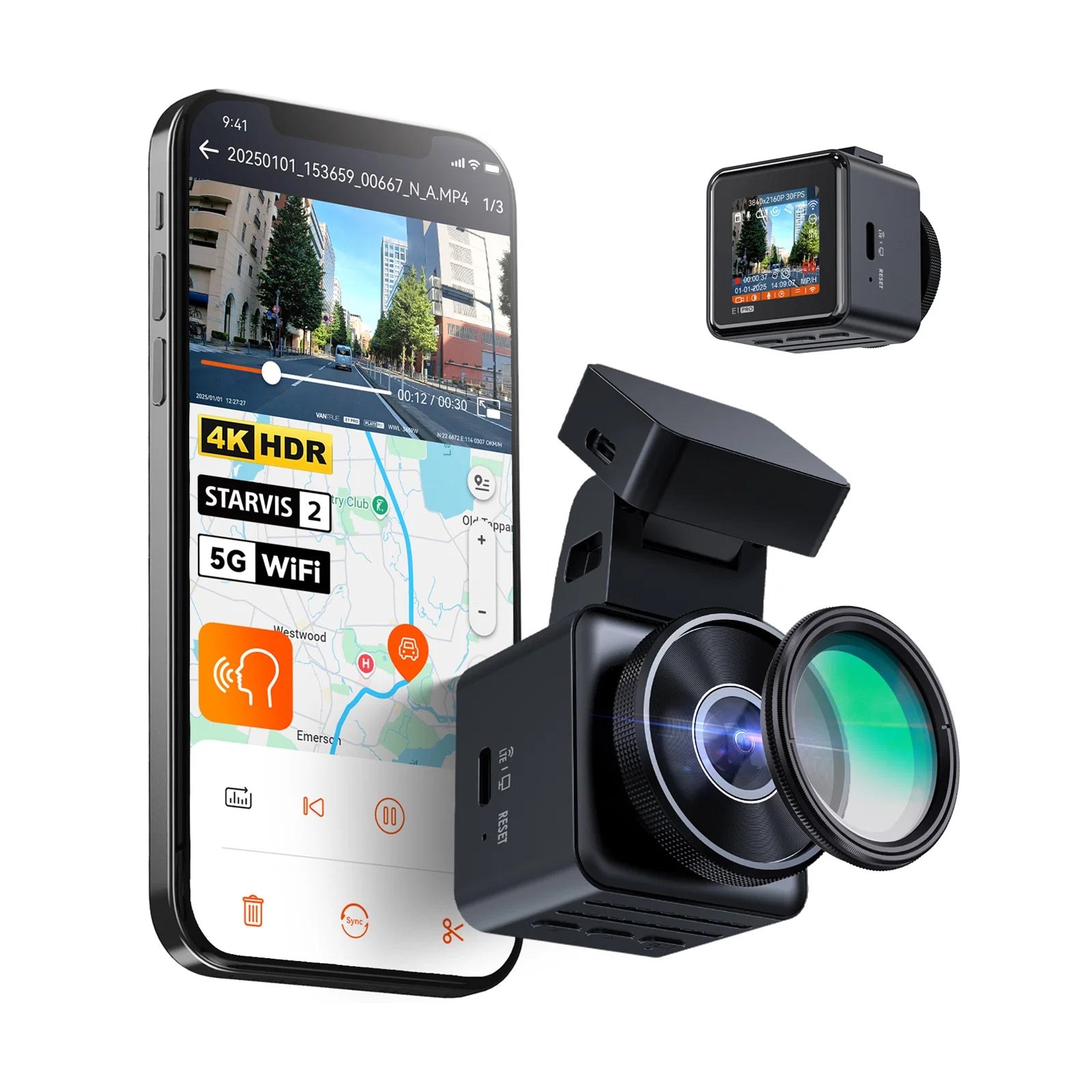 Vantrue E1 Pro Single-Channel 4K Dash Cam, STARVIS 2 IMX678, PlatePix