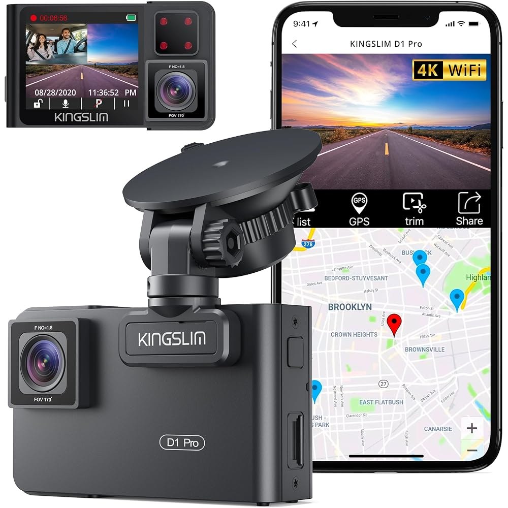 Kingslim D1 Dual Dash Cam Front and Rear with GPS, 1080P
