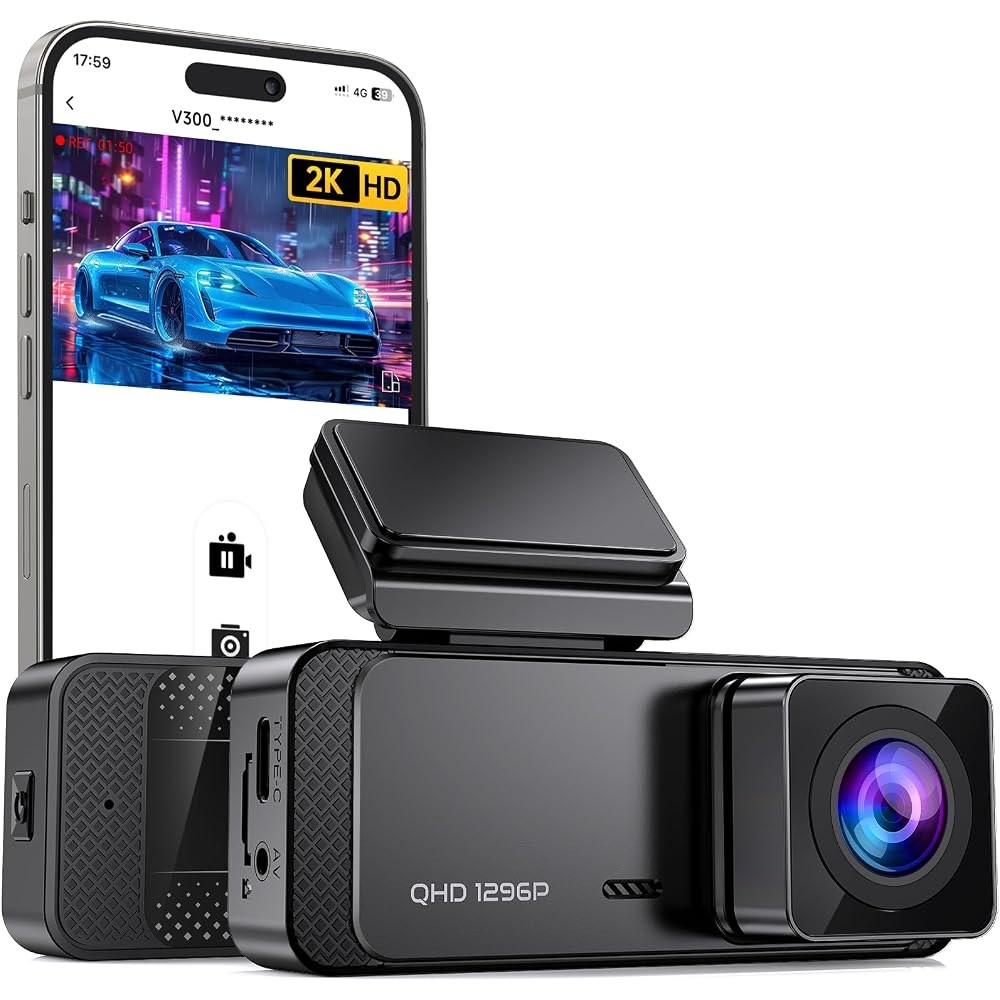 Veement V300 Dash Cam, 1296P, 170-Degree Wide Angle, Starlight Sensor