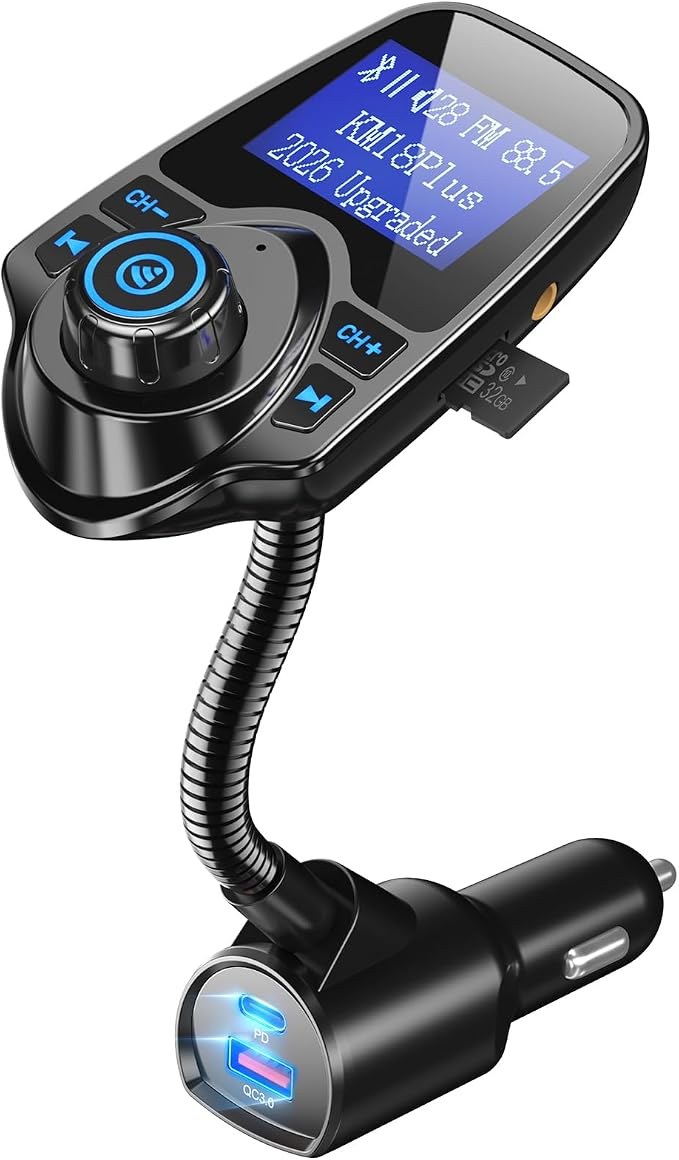 Nulaxy KM18 Plus Bluetooth 5.4 Car Adapter, 48W PD 30W & QC3.0 18W, 1.44-inch Screen FM Transmitter