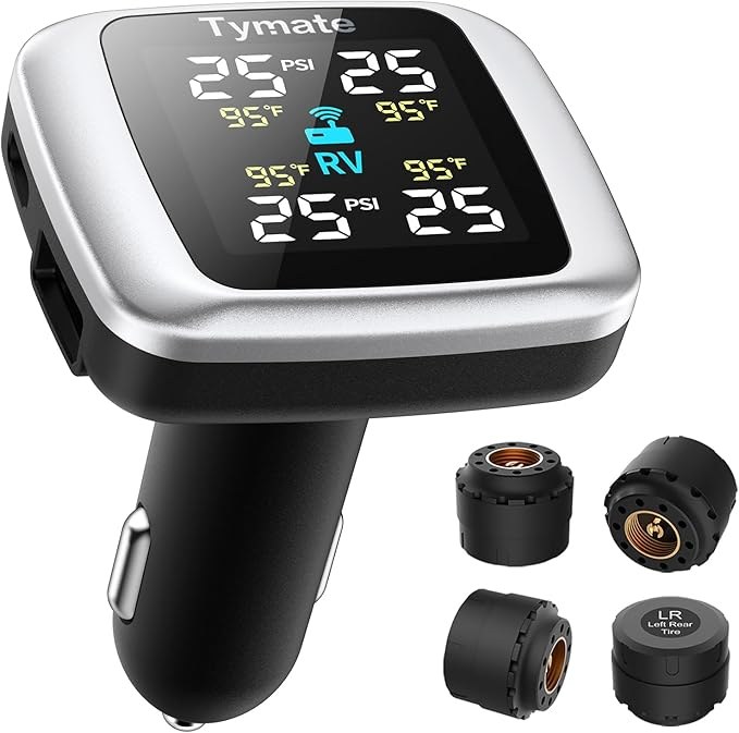 Tymate TM7 Tire Pressure Monitoring System, Wireless TPMS, 4 External Sensors, 6 Alarm Modes