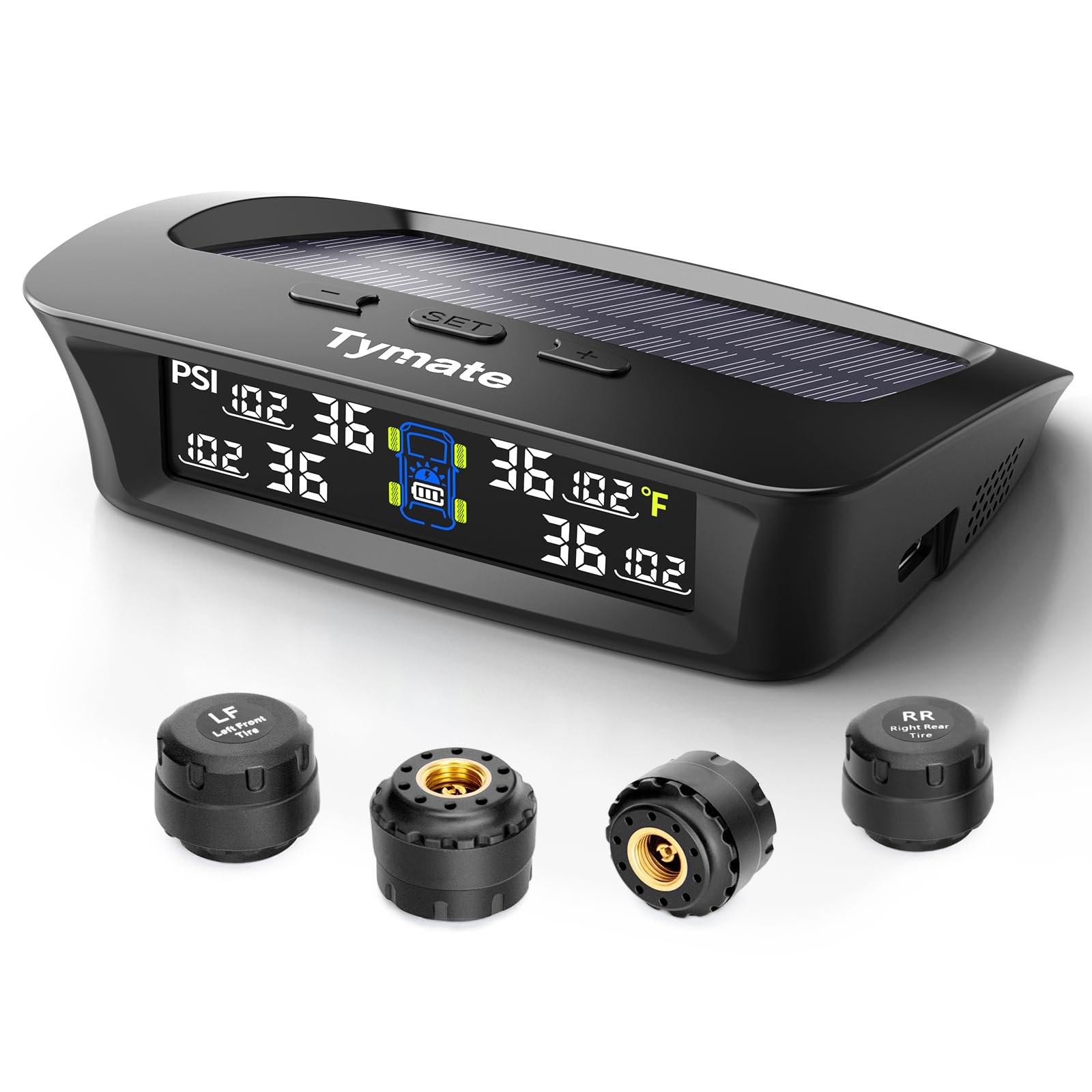 Tymate Tire Pressure Monitoring System M12-3, Solar Charge, 5 Alarm Modes, 4 TPMS Sensors
