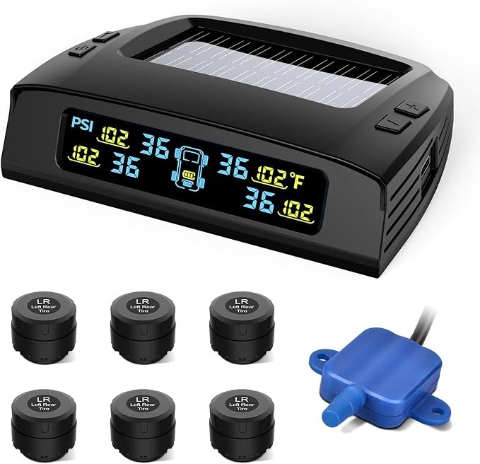 Tymate Tire Pressure Monitoring System, Solar Charge RV TPMS, 6 External Sensors, Repeater