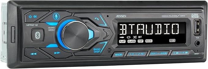 Jensen MPR210 7-Character LCD Single DIN Car Stereo, Bluetooth Hands-Free, AM/FM
