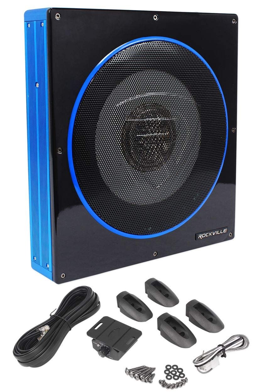 Rockville RW10CA 10-Inch Slim Active Powered Car Subwoofer, 800W Peak, Built-In Amplifier