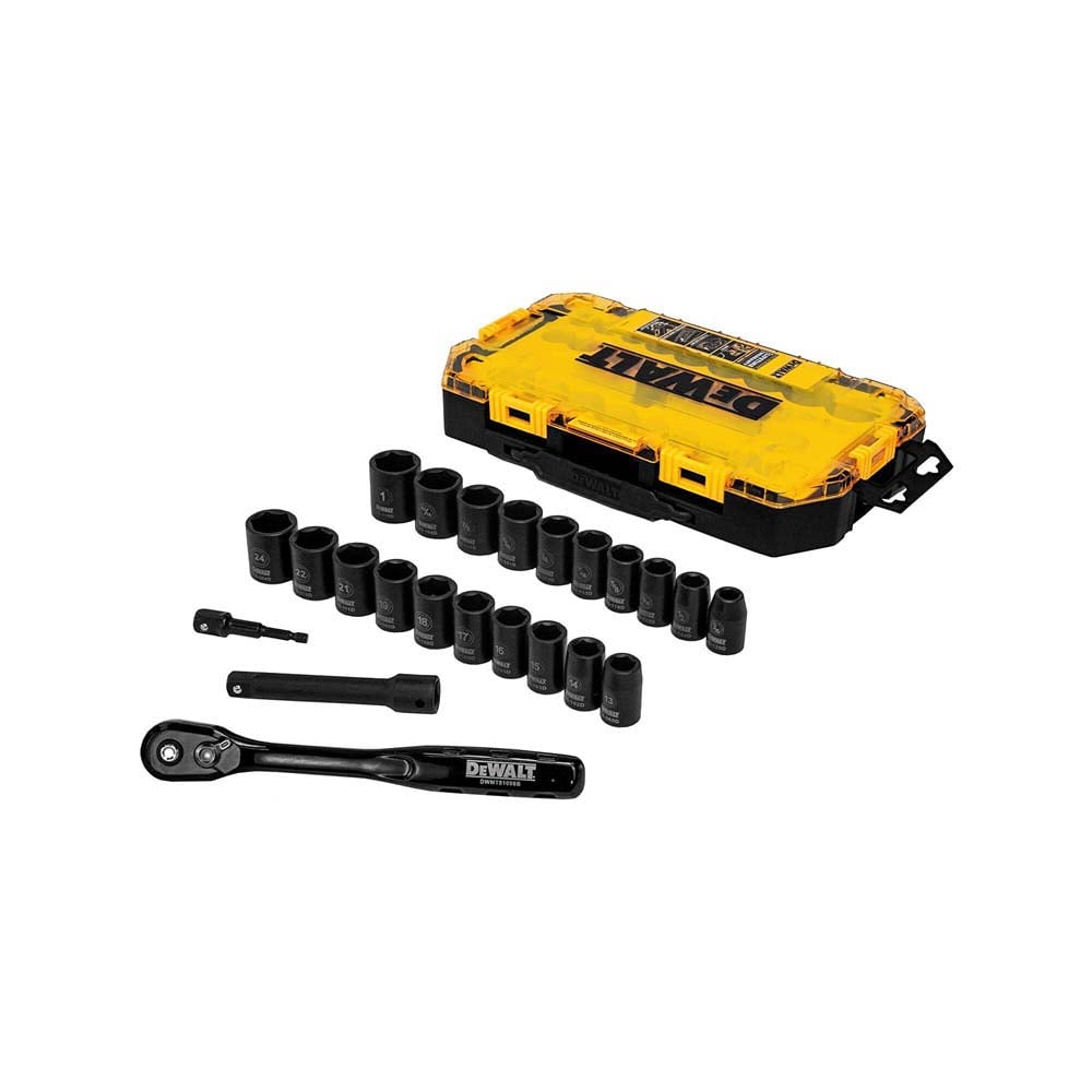 DEWALT Impact Socket Set with Ratchet, Metric/SAE, 1/2" Drive, 23-Piece Set with Case (DWMT74739)