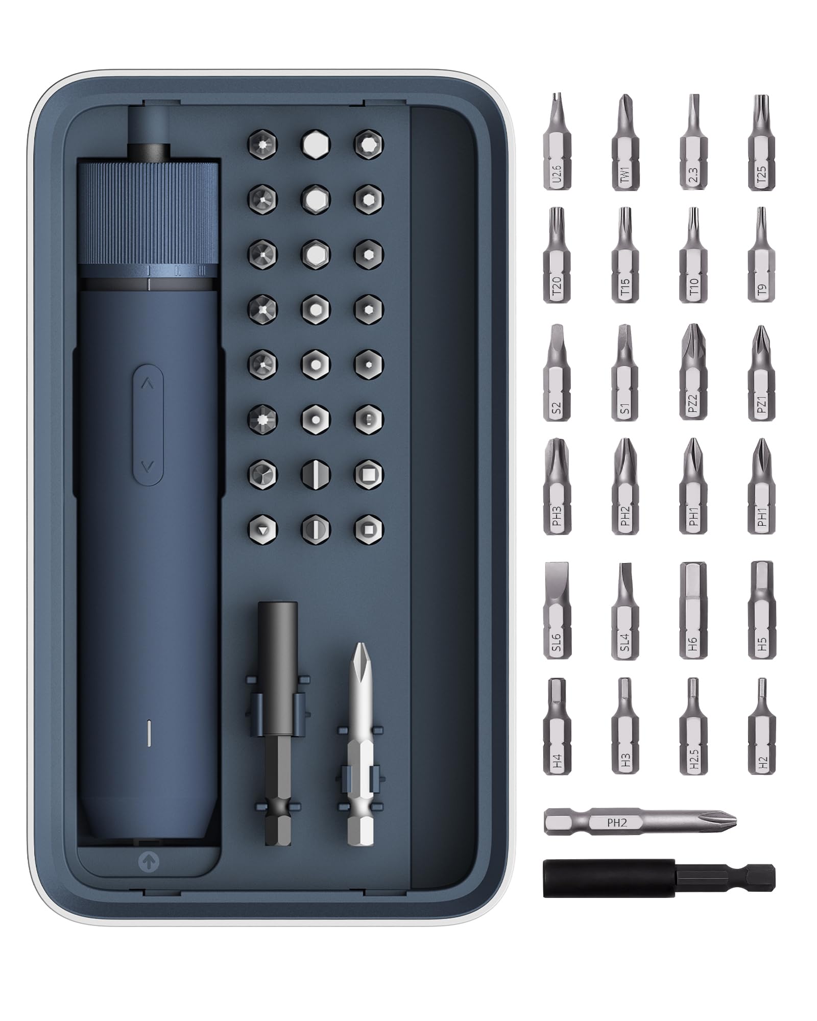 HOTO Electric Screwdriver Kit, 25 Bits, LED Light, 3 Torque Settings, Magnetic Storage Case