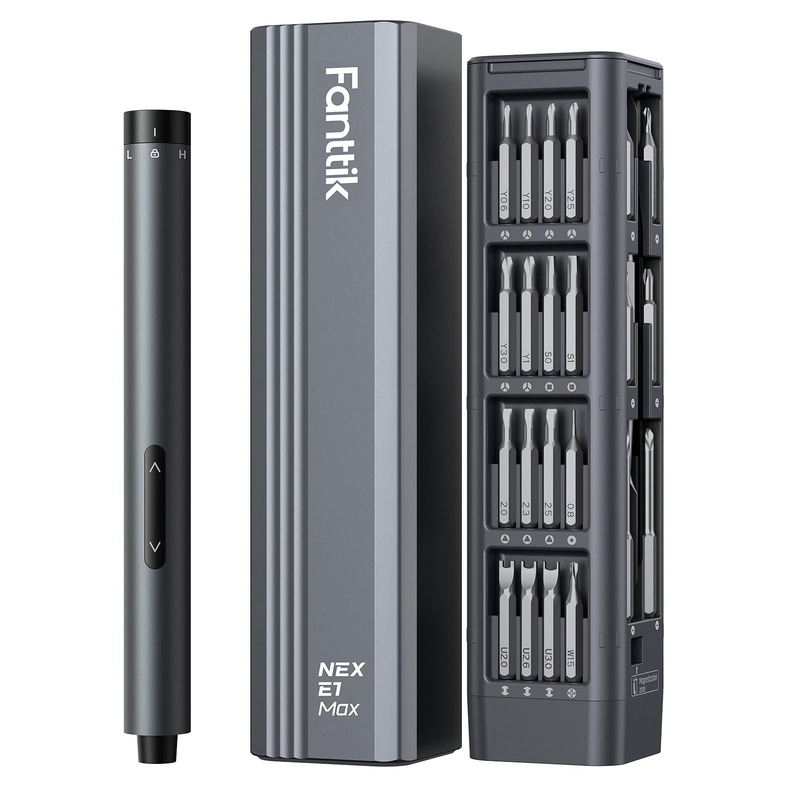 Fanttik E1 Max Electric Screwdriver, Mini Precision Screwdriver Set, 50 Magnetic Bits, Magnetic Storage, 5/32'' Hex, Repair Tool Kit for Electronics Phone Camera Laptop Watch (Grey)