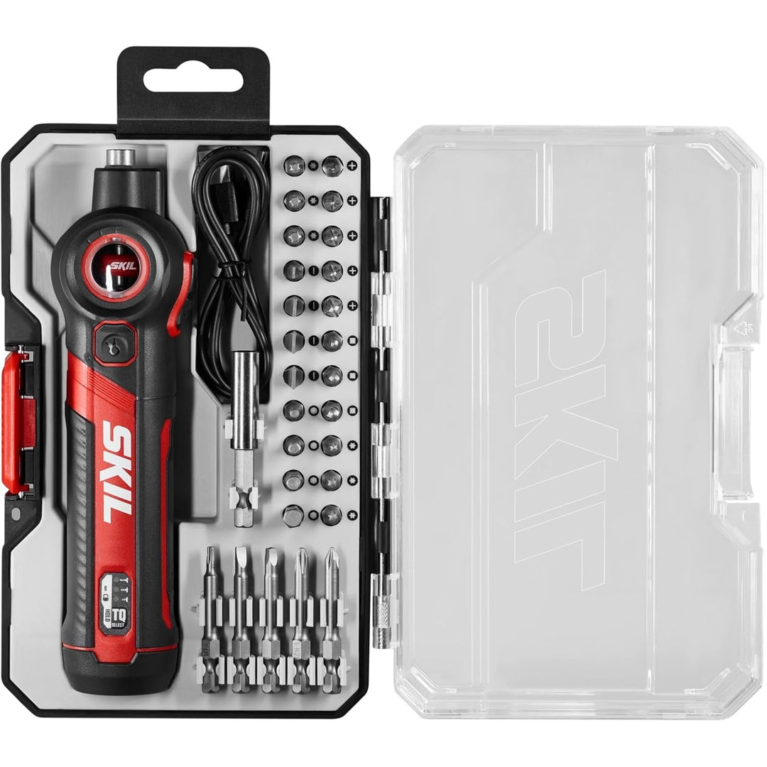 SKIL Twist 2.0 Rechargeable 4V Screwdriver with Pivoting Head, Torque Setting, USB-C Charging Cable, 28 PC Bit Set & Carrying Case (SD5619-02)