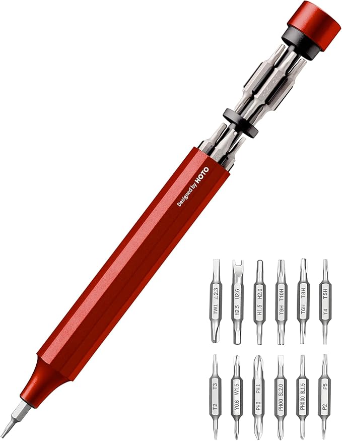 HOTO 24 in 1 Multi Bit Mini Screwdriver Set Magnetic, Manual Precision Screwdriver Set, EDC Pen Screwdriver for Eyeglasses, Electronics, Watches, Phones, Laptops, Cameras, Cinnabar Red