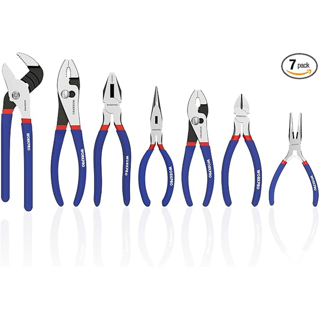 WORKPRO 7-piece Pliers Set with Groove Joint, Long Nose, Slip Joint, Linesman, and Diagonal Pliers for DIY & Home Use