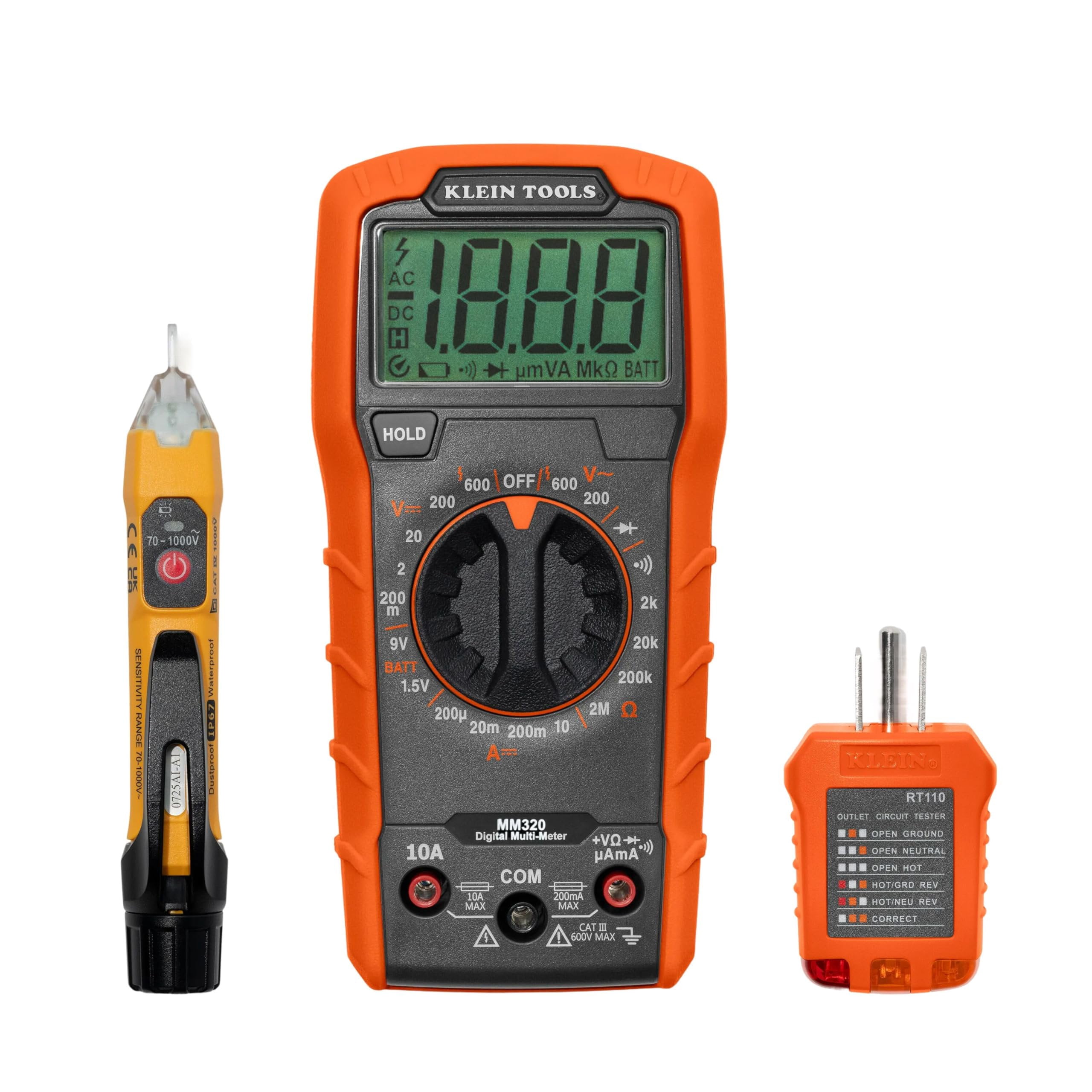 Klein Tools 69149P Electrical Test Kit with Digital Multimeter, Non-Contact Voltage Tester and Electrical Outlet Tester, Leads and Batteries