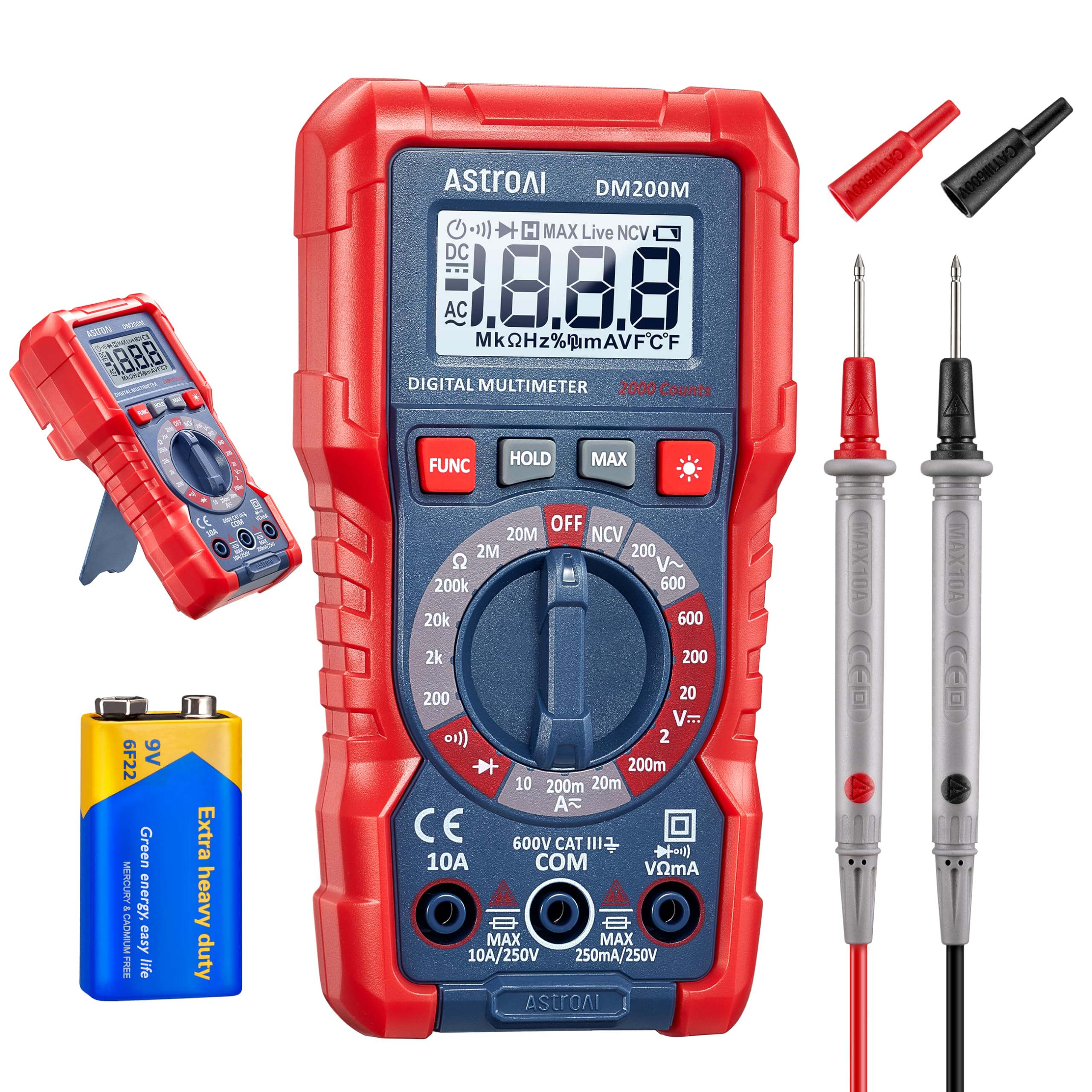 AstroAI Digital Multimeter Voltage Tester, TRMS 2000 Counts Volt Meter; Fast and Accurately Measures AC/DC Voltage & Current, Resistance, Diode, Continuity and NCV (DM200M)