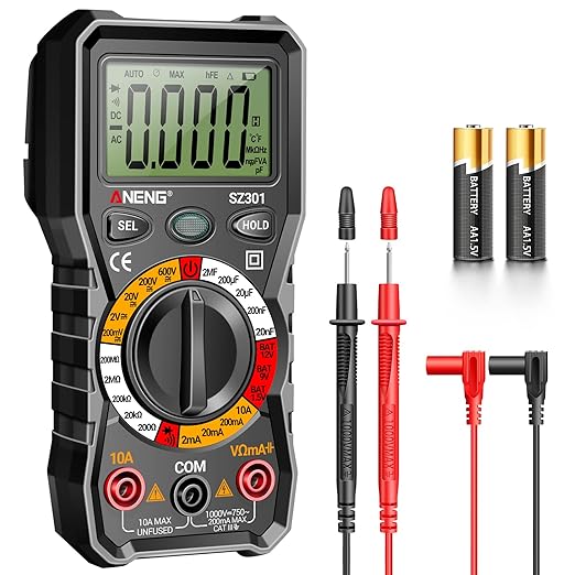 ANENG Digital Multimeter with Case, DC AC Voltmeter, Ohm Volt Amp Meter, Measures Voltage, Current, Resistance, Continuity, Diodes, Electric Tools for Household Outlet, Automotive Battery Test