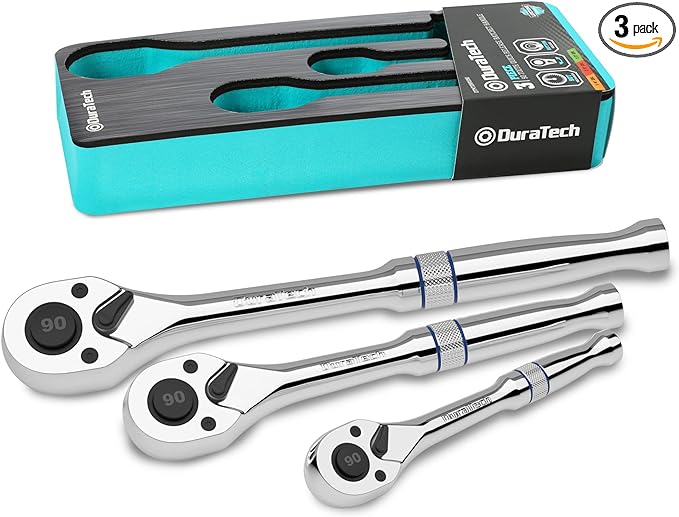 DURATECH 3/8-Inch Drive Ratchet, 90-Tooth Quick-release Ratchet Wrench, Reversible, Chrome Alloy Made, Full Polished