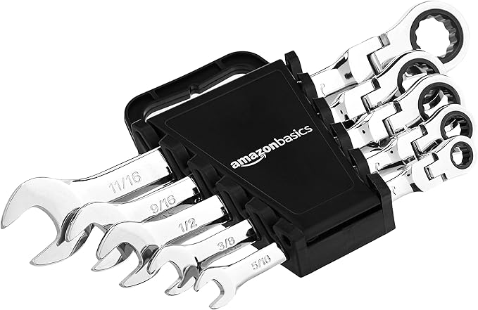 Amazon Basics Ratchet Wrenches Set, Flexible SAE Flex Head, 5-Piece