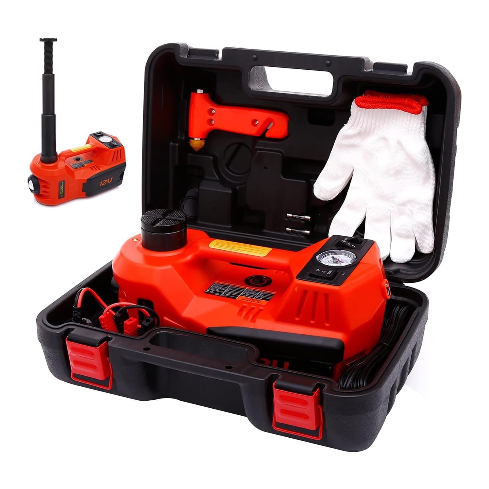ROGTZ Electric Hydraulic Car Jack Kit 5 Ton 12V Portable Lift Range 17.7 Inch with Tire Inflator Pump for SUV Sedan Truck Car Repair Floor Jack for Vehicle Tire Change with LED Light Jack Only