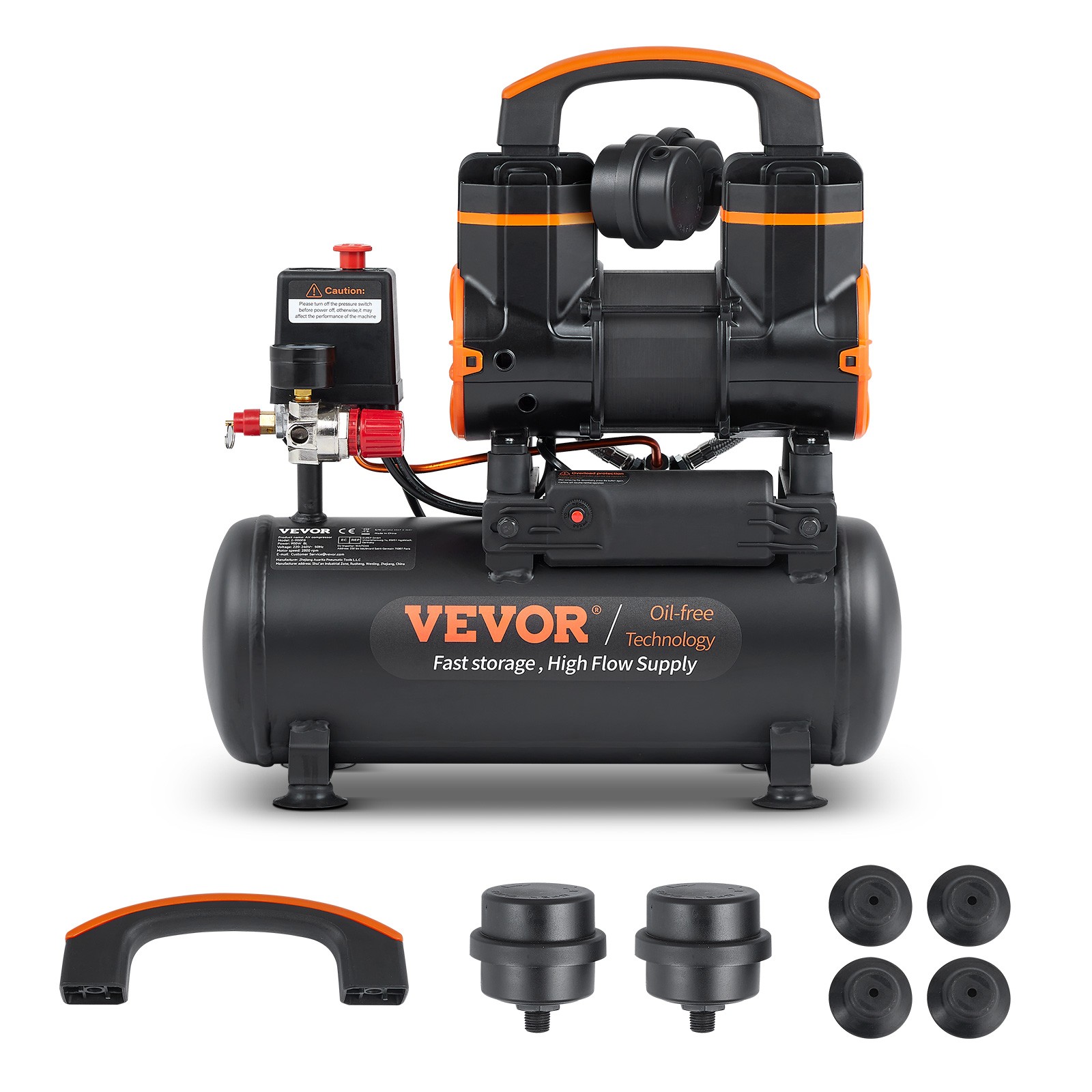 VEVOR 2.1 Gallon Air Compressor, 1.2HP 2.2 CFM@90PSI Air Compressors with Max. 116PSI Pressure, Oil Free Compressor Tank for Auto Repair, Tire Inflation, Spray Painting, Woodwork Nailing
