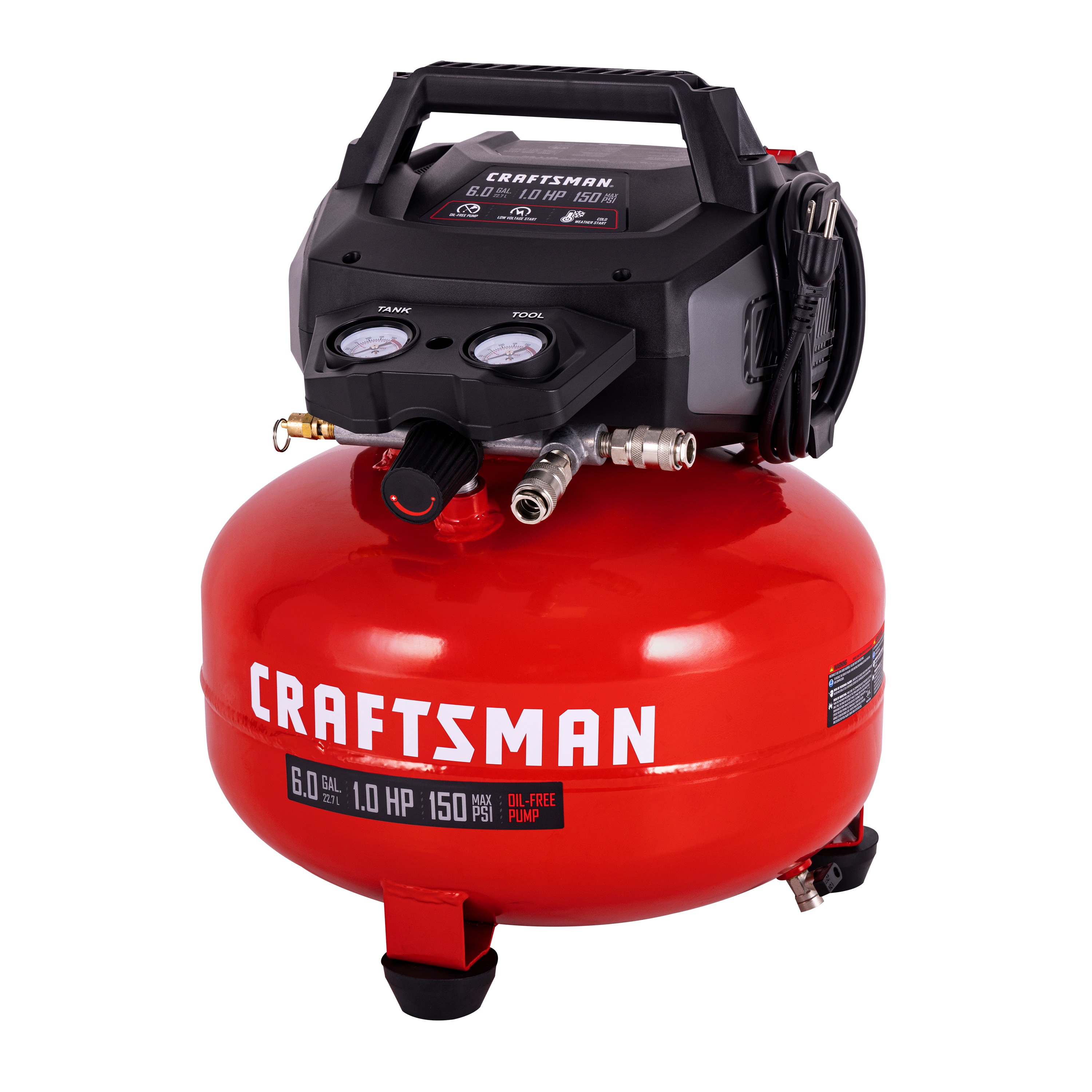 Craftsman Air Compressors 6 Gallon Portable Pancake Air Compressor, Oil Free Max 150 Psi 1.0HP 2.6 CFM@90PSI Electric Air Compressor Shop Air Compressor, CMXECXA02106410