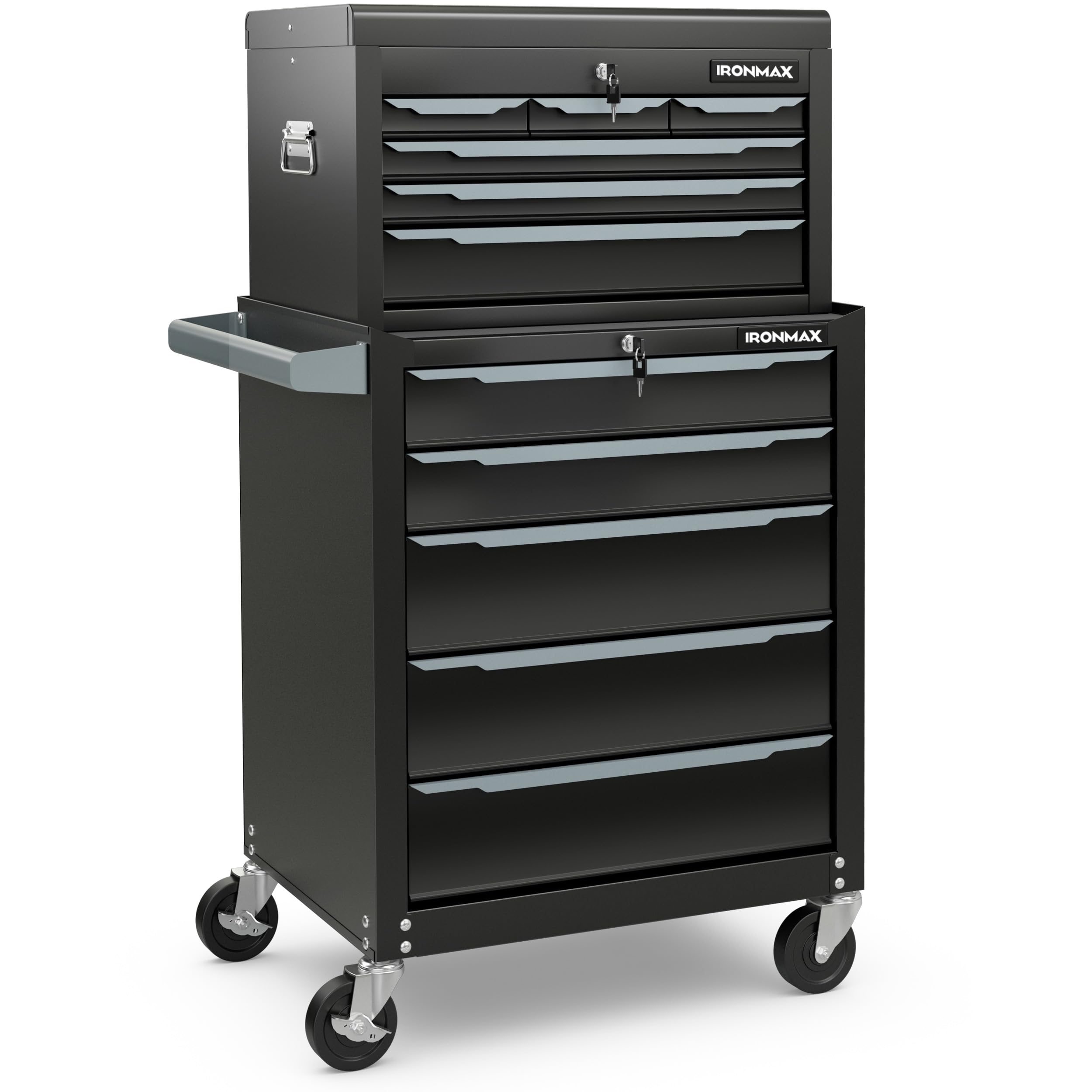 Goplus Rolling Steel Tool Chest, 11-Drawer Heavy-Duty Tool Storage Cabinet with Hanging Holes, Central Keyed Locking System, Ball-Bearing Slides & Lockable Wheels, Tool Box Organizer for Garage