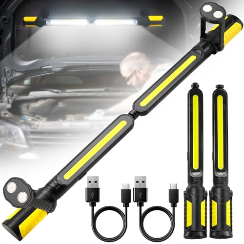 SYLSTAR Work Light for Mechanic, 2400LM LED, 4400mAh Rechargeable, Magnetic, Underhood Work Light with Hooks for Car Repairing, Job site, Garage, Workshop, Emergency (Yellow)