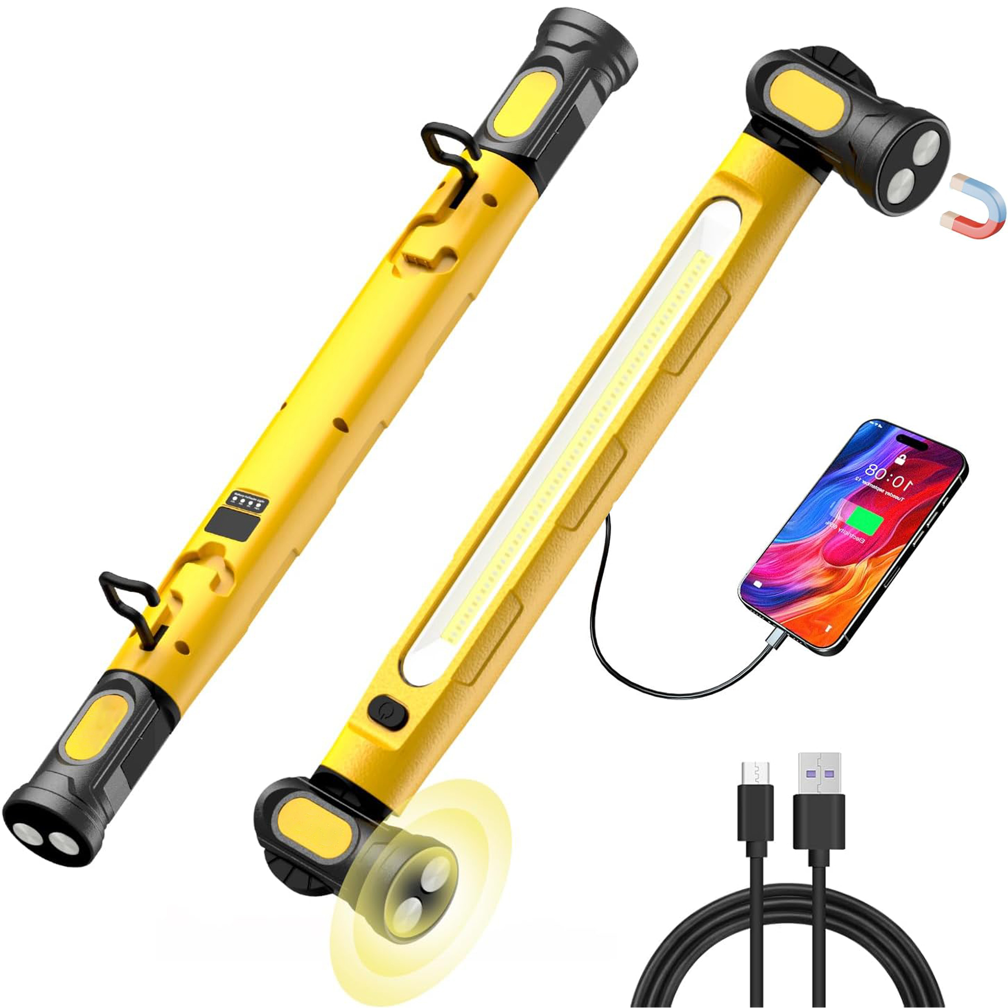 Magnetic Work Light, 3000LM LED & 5200mAh Magnetic Light Bar with Hooks, Cordless Rechargeable Work Light for Mechanic/Under Hood/Car Repairing - Blue (1 Pack)