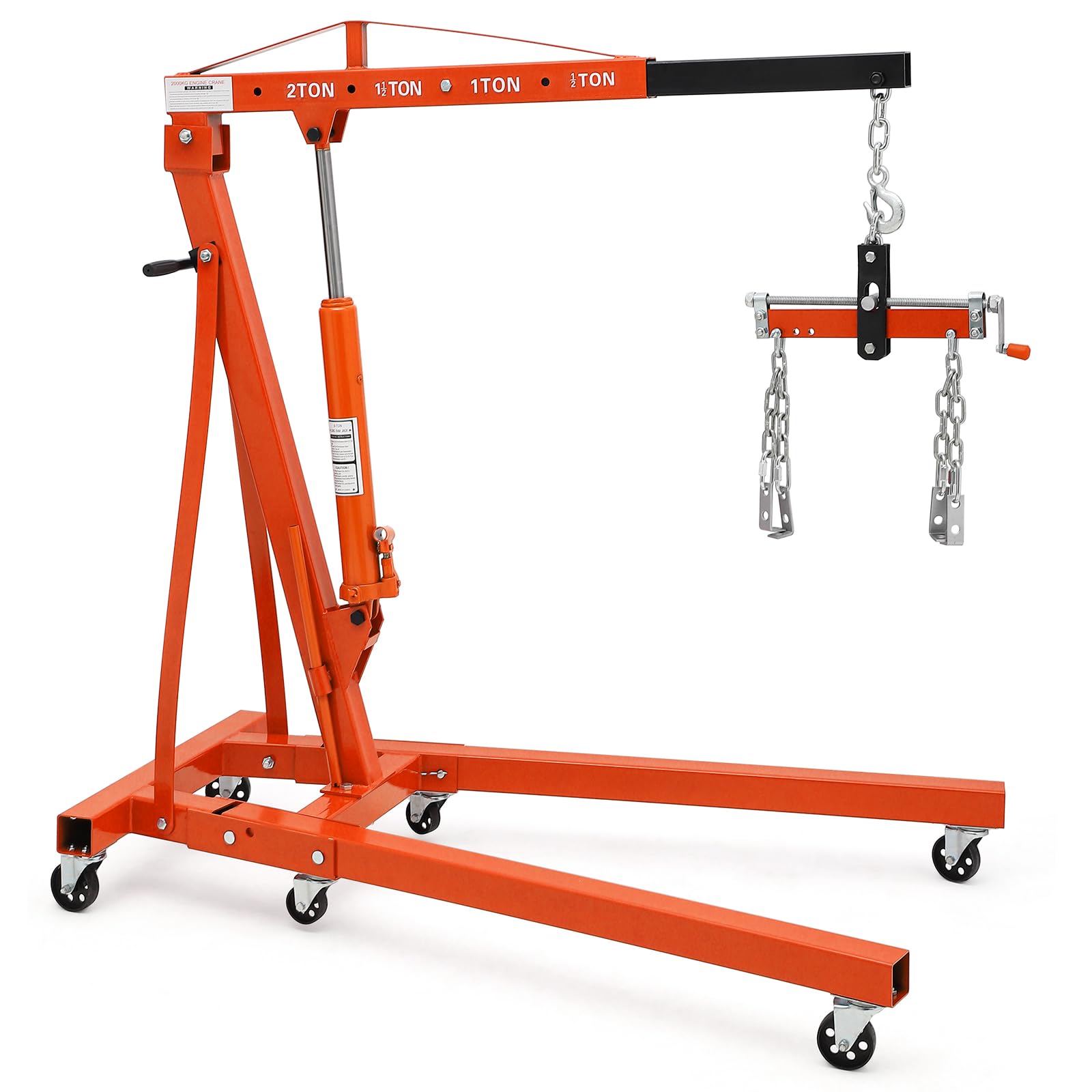 DEXSO Engine Hoist with Lever, 2 Ton Folding Cherry Picker Engine Hoist, Heavy Duty Folding Shop Crane with 6 Casters, Engine Lift for Garage, Workshop, Red