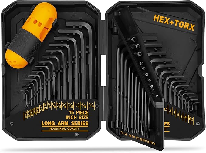 ELEAD 31-Piece Hex Key Set - Allen Wrench Set, SAE and Metric Allen Keys MM(0.7mm-10mm) SAE(0.028"-3/8) Heat-Treated, Torque Handle, High Leverage, Long & Short Keys, Easy Organization