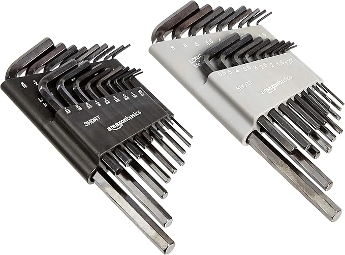 Amazon Basics Allen Wrench/Hex Key Set, SAE & Metric Sizes, Chrome Vanadium Steel, 2 Organized Holders, 36-Piece Set