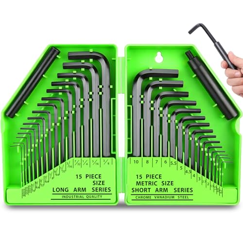 SWANLAKE 32PCS Hex Key Set, Allen Wrench Set Inch/Metric MM(0.7mm-10mm) SAE(0.028"-3/8)