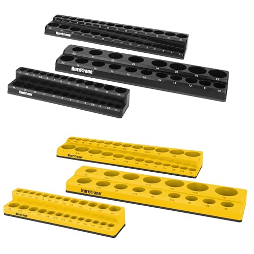 HURRICANE Magnetic Socket Organizer Set, 6 Piece Socket Holder Set Includes 1/4", 3/8", 1/2" Drive Metric SAE Socket Trays