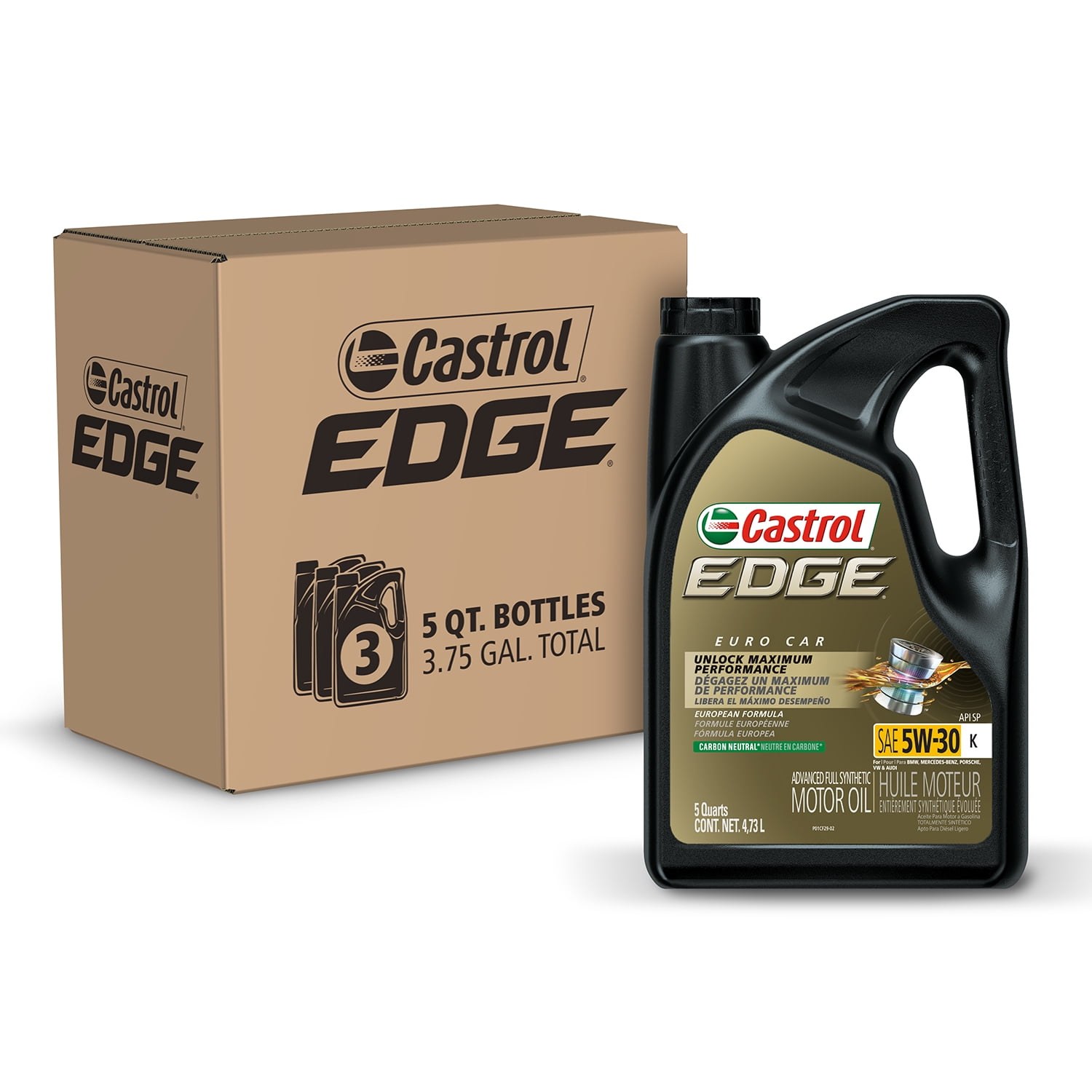 Castrol EDGE 5W-30 Advanced Full Synthetic Motor Oil, 5 Qt, Pack of 3