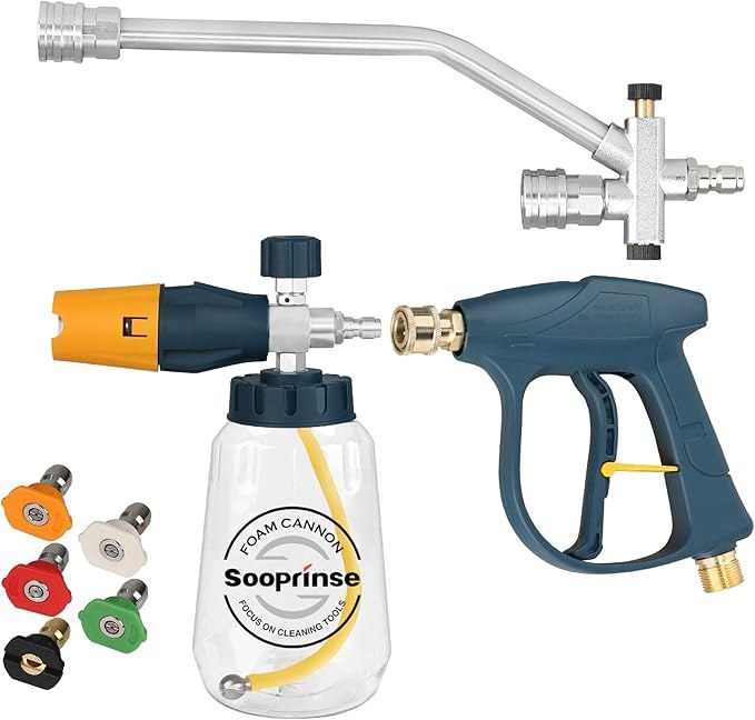 Sooprinse Pressure Washer Foam Cannon with Short Gun + 5 Nozzle Tips, 4000 PSI